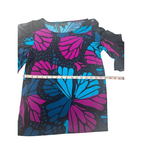 Bold Elements Womens Blouse Medium Abstract Print Chiffon Ruffle Sleeves NEW - Picture 4 of 9